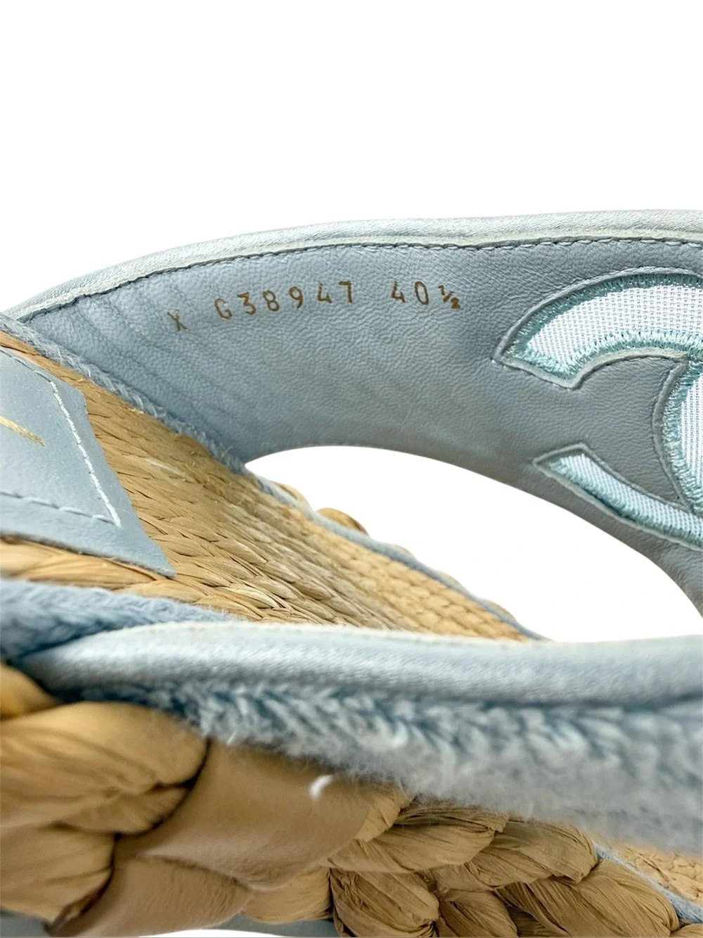 Chanel CC Terry Blue Thong Raffia Flat Slide Flip Flop Sandals Size 40.5